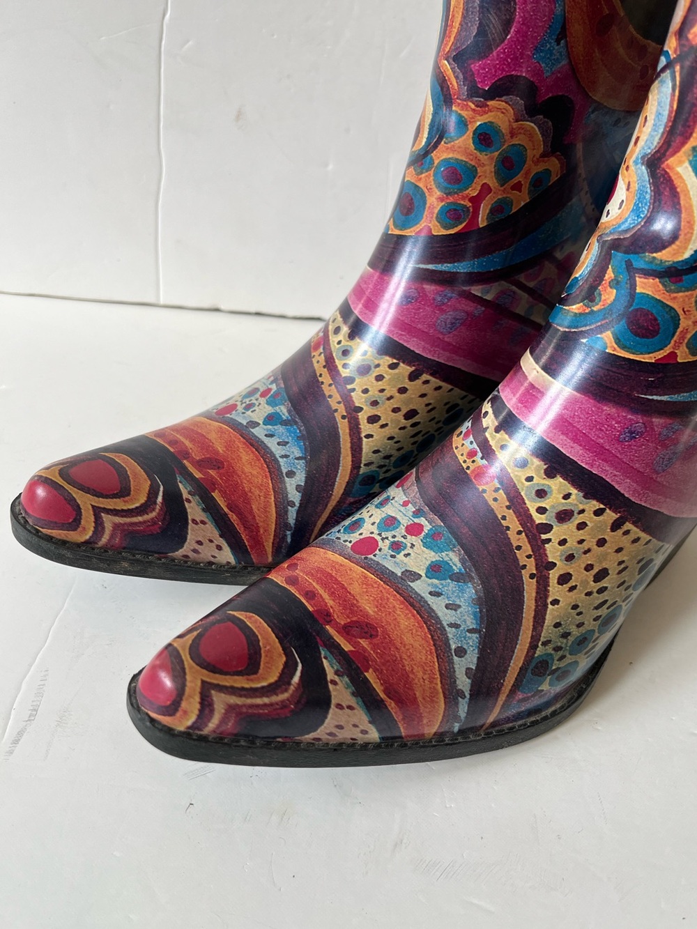 Nomad yippy abstract Multicolor Patterned Western rubber Rain Boots size 10 - Picture 9 of 10